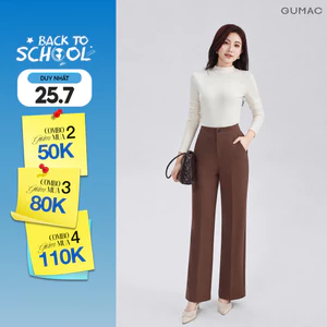 Quần Ống Suông Nữ 96cm GUMAC Quần Tây Công Sở Lưng Cao Vải Tuyết Mưa Cạp Cao Tôn Dáng LQF0415