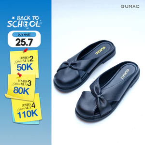 Giày Sục Nữ GUMAC Sục Da Cao Cấp Cách Điệu Hở Mũi Đế Bệt 2cm Thời Trang GG01079