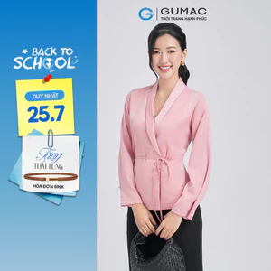 Áo Sơ Mi Nữ GUMAC Chất Lụa Kiểu Đắp Chéo Tay Dài Thắt Eo Form Suông Thời Trang AE07066