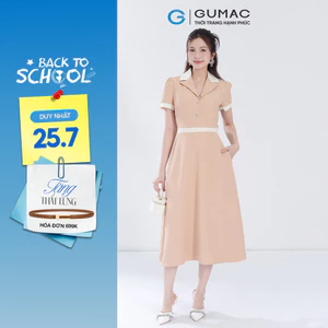 Đầm Nữ GUMAC Form A Cổ Danton Phối Viền Trắng Thanh Lịch Chất Cotton Xẹc Mềm Mát DF06012