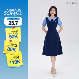 Đầm Chữ A Nữ GUMAC Váy Công Sở Phối Cổ Sọc Thiết Kế Thanh Lịch Chất Tuyết Mưa Có Túi LDF0904