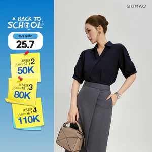 Áo Sơ Mi Nữ GUMAC Form Suông Cổ V Nẹp Đắp Chéo Tôn Dáng Nữ Tính AG04018