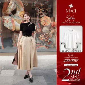 Chân Váy Xoè Bấu Li Kaki Màu Be MACI MCVCVBE0171 Thời Trang Nữ Thiết Kế
