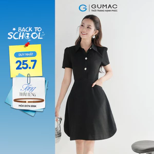 Đầm nữ GUMAC form A xòe kiểu đính nút kim loại trang trí đầm một lớp có túi sườn DF08038