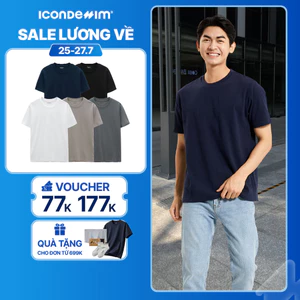 Áo thun nam trơn cổ tròn ICONDENIM, áo phông trơn vải cotton lightweight thoáng mát, siêu nhẹ, form regular ATID0190