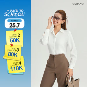 Áo Sơ Mi Nữ Tay Dài GUMAC Áo Kiểu Công Sở Lụa Trơn Basic Cơ Bản Nẹp Đôi Giấu Nút BAE00003