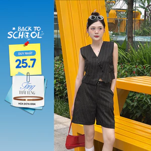 Set lẻ Áo gile croptop sọc  YAE04003 - Quần short nữ Gmorning - GUMAC sọc YSHE04004