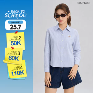 Áo Sơ Mi Nữ Gmorning - GUMAC Form Boxy Tay Dài Đường Chỉ Phối Nâu Hình Thêu Trước Ngực Thanh Lịch Nổi Bật YAG06045