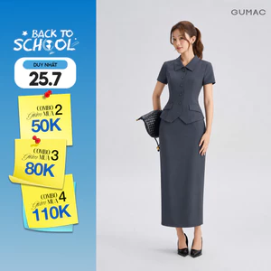Set lẻ Áo Kiểu Nữ GUMAC Ôm Nhẹ Cổ Nằm Tay Ngắn Thanh Lịch LAG07073 - Chân Váy Nữ GUMAC Xẻ Sau Tinh Tế LVG07074