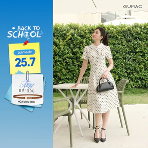 Đầm Nữ GUMAC Form A Cổ Lá Sen Eo Tôn Dáng Có Túi Sườn Tiện Lợi Đính Hoa 3D Thanh Lịch LDG07082