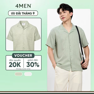 Áo Sơ Mi 4MEN Sọc Vân Chìm Cổ Cuban Ngắn Tay Form Relaxed SM206 Form Relax, Gọn Gàng, Thanh Lịch
