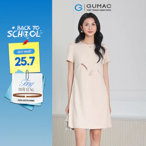 Đầm nữ GUMAC suông thiết kế đính hoa lá nổi 2 lớp có túi mềm mịn thoải mái  DF04054