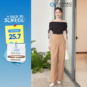Quần tây nữ GUMAC ống rộng lưng kiểu đắp chéo xếp ly 1 bên cotton silk dày dặn  QE10089