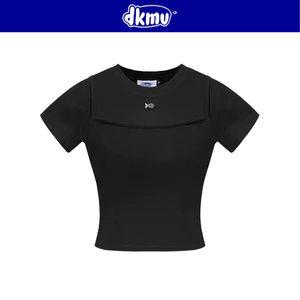 Áo croptop nữ kiểu phối 2 dây DKMV màu đen thiết kế logo con cá inox xinh thun co giãn ôm dáng Limmi Baby Tee| K-T22-D