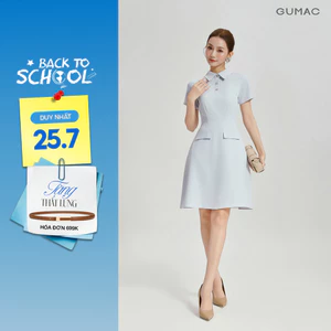 Đầm nữ form A GUMAC tay ngắn cổ sơ mi đính nút kim loại trang trí công sở thanh lịch DG04008