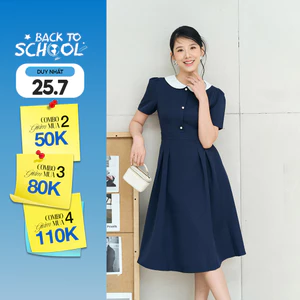 Đầm Chữ A Nữ GUMAC Váy Công Sở Xòe Phối Cổ Bâu Sen Tiểu Thư Có Túi Vải Cotton LDE0821
