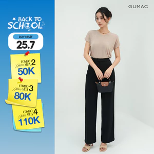Quần Tây Nữ GUMAC Ống Suông Lưng Cao Cạp Cao Phối Dây Thắt Nơ Có Túi Thanh Lịch LQF1012 - LQG0501