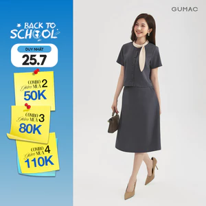 Set Lẻ Công Sở GUMAC Áo Kiểu Cổ Phối Cách Điệu LAF0913 - Chân Váy Chữ A Dáng Dài 2 Lớp LVF0917