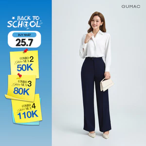 Quần Ống Suông Nữ 99cm GUMAC Quần Tây Công Sở Lưng Cao Cài Quai Dê Chất Tuyết Mưa Cạp Cao LQE1241