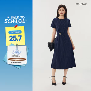 Đầm Nữ GUMAC Dáng Xòe Draping Cổ Tròn Tay Ngắn Có Túi Sườn Tiện Lợi Đính Phụ Kiện Thanh Lịch DG07101