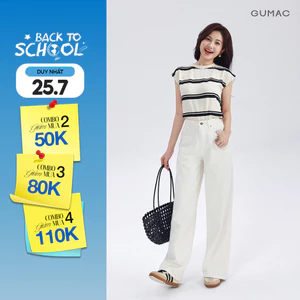 Quần Jeans Nữ GUMAC - Gmorning Ống Suông Túi Đắp Sau Thêu Chữ GMOR Tinh Tế YQJF03049