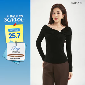 Áo Thun Nữ GUMAC Form Ôm Cổ Kiểu Trễ Vai Tay Dài Ôm Vừa Dễ Phối Đồ Hằng Ngày ATE09012