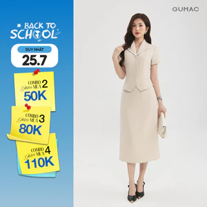 [Size S - XXL] Set lẻ Áo nữ GUMAC peplum cổ sam tay ngắn tôn dáng LAG0106 - Chân váy nữ GUMAC dáng A một lớp LVG0105