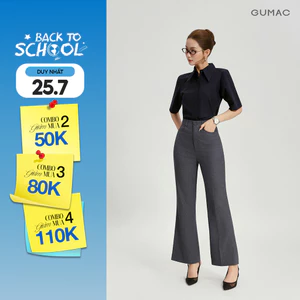 Quần Tây Nữ GUMAC Ống Loe Lưng Cao Cạp Cao Kaki Nhật Đứng Form Cạp Cao Túi Xéo Thời Trang QG03006