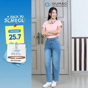 Quần jeans nữ GUMAC kiểu cơ bản form baggy wash xanh nhạt vải mềm đứng form  QJF04032