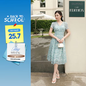 Đầm Nữ GUMAC Form A Xòe Hoa Cổ V Ngắn Nhún Vai Tôn Dáng Dịu Dàng Thanh Lịch Phù Hợp Đi Làm Đi Tiệc DG07026