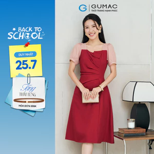 Đầm Nữ GUMAC Form A Xếp Ly Tay Phồng Phối Tơ Nữ Tính Hiện Đại LDE0701