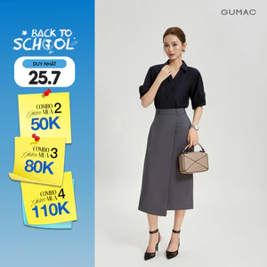 Chân Váy Nữ GUMAC Form Suông Vạt Đắp Chéo Đỉa Đôi Cách Điệu Sang Trọng VG04003