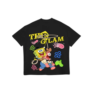 TheGlam CHÍNH HÃNG - Áo Thun Boxy “SpongeBob & Patrick” UNISEX Áo hè - Màu Đen/Xanh rêu - TS06-03