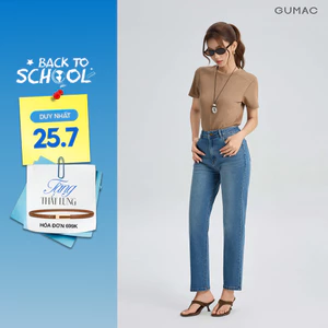 Quần Jeans Nữ GUMAC Form Ống Ôm Co Giãn Bảng Lưng Con Đỉa Nút Logo Sang Trọng QJG07090