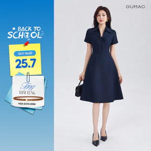 Đầm Nữ GUMAC Form A Cổ Tim Có Lá Cổ Sơ Mi Tay Ngắn Hai Lớp Có Hai Túi Sườn DF08037