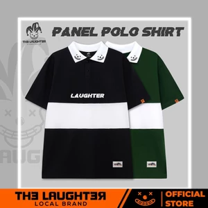 Local brand LAUGHTER 2022 PANEL POLO - Áo polo thêu Oversize phối màu đen trắng xanh lá