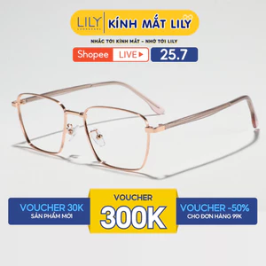 Gọng kính mắt vuông nam nữ LILYEYEWEAR chất liệu kim loại cao cấp, kiểu dáng hiện đại màu sắc thời trang 11008KOR