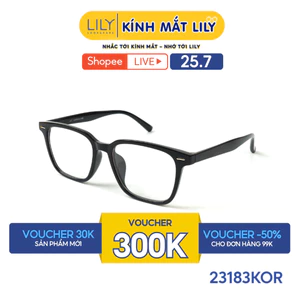 Gọng kính mắt vuông nam nữ LILYEYEWEAR chất liệu nhựa cao cấp chắc chắn, kiểu dáng hiện đại màu sắc thời trang 23183KOR