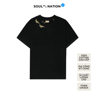 Áo thun unisex họa tiết CHIM LẠC in nhũ đồng , PHỐI KHOEN KIM LOẠI đục lỗ, form basic 100% cotton SOUL OF A NATION
