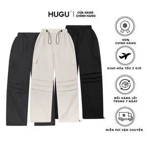 Quần dài màu đen, be, grey form ống rộng, OILSKIN HUGU - chất liệu dù thoáng mát unisex