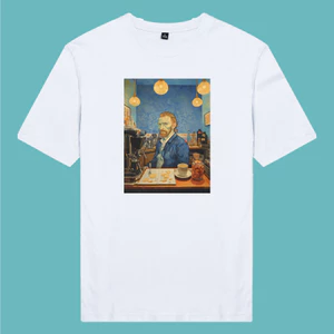 Áo thun cotton 100% unisex, phong cách thời trang in hình Van Gogh Barista