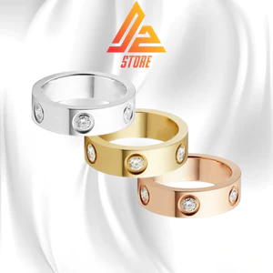 Nhẫn LOVE 6 kim cương khắc tên theo yêu cầu cặp đôi unisex Titanium [Bảo hành 5 năm]