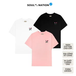 Áo thun unisex In thủ công cao cấp hình HOA SEN MINI form basic 100% cotton premium SOUL OF A NATION - Trắng/Đen/Hồng