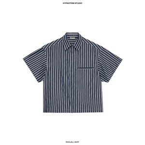 HYPNOTISM | 'PARALLEL SHIRT' Áo sơ mi tay ngắn sọc xanh, chất liệu kate cotton mỏng mát hợp mùa hè