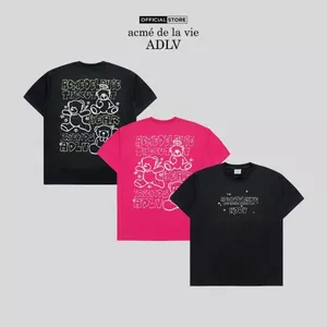 Áo thun ADLV Bear Friends Doodle Artwork dáng oversized màu đen/hồng - Hàng chính hãng