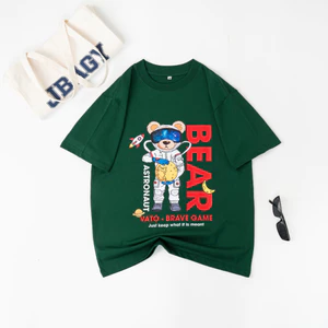 Áo thun Astronaut Bear phông cotton unisex form rộng cổ tròn, Áo unisex hottrend 2024
