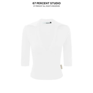 Áo Thun Trễ Ngực Vải Paper Cotton Màu Trắng 67 PERCENT - 67% Form Body Cho Nữ - WHITE LOW NECKED TOP