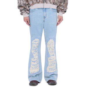 Quần jeans unisex dài ống loe wash rách - BEUTER SS25 Flare Distressed Blue Jeans