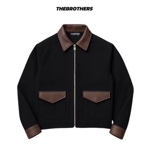 Áo khoác Denim đen phối da nâu Boxy Work Jacket THEBROTHERS form BOXY phong cách vintage