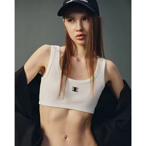 Eleven - Áo Crop Top Vải Thun Gân Thêu Mono | Màu Trắng